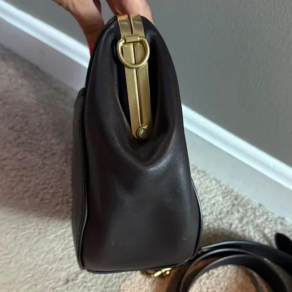 Coach Black Leather Crossbody Kisslock Bag with Gold Accents - Picture 3 of 8